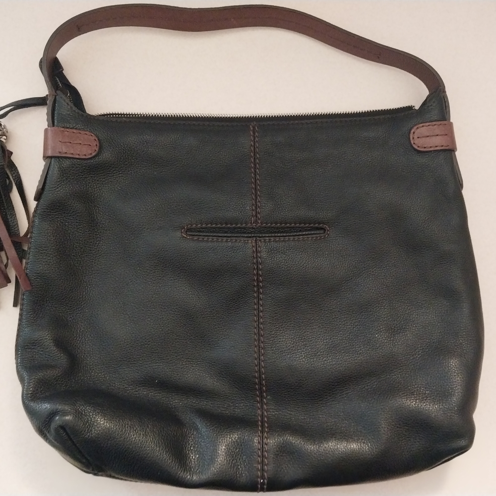 Brighton Black and Brown Leather Shoulder Bag with Hobo Silhouette